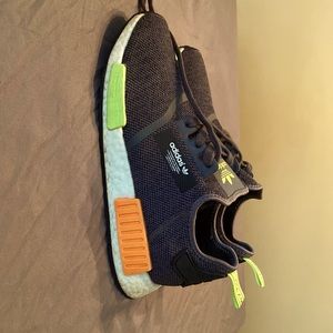 Used Adidas NMD R1, Neon Green and Orange, Men’s size 9.5